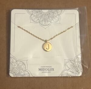 NIB Middlux Gold Tone Initial J Pendant Necklace Gift Box